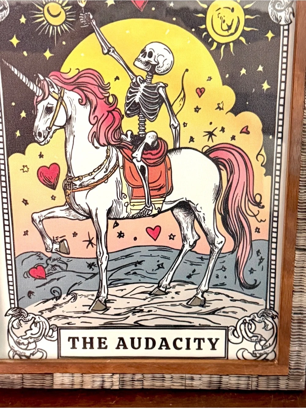 The Audacity Tarot Card Skeleton Unicorn Canvas Art Print Wood Framed Wall Art